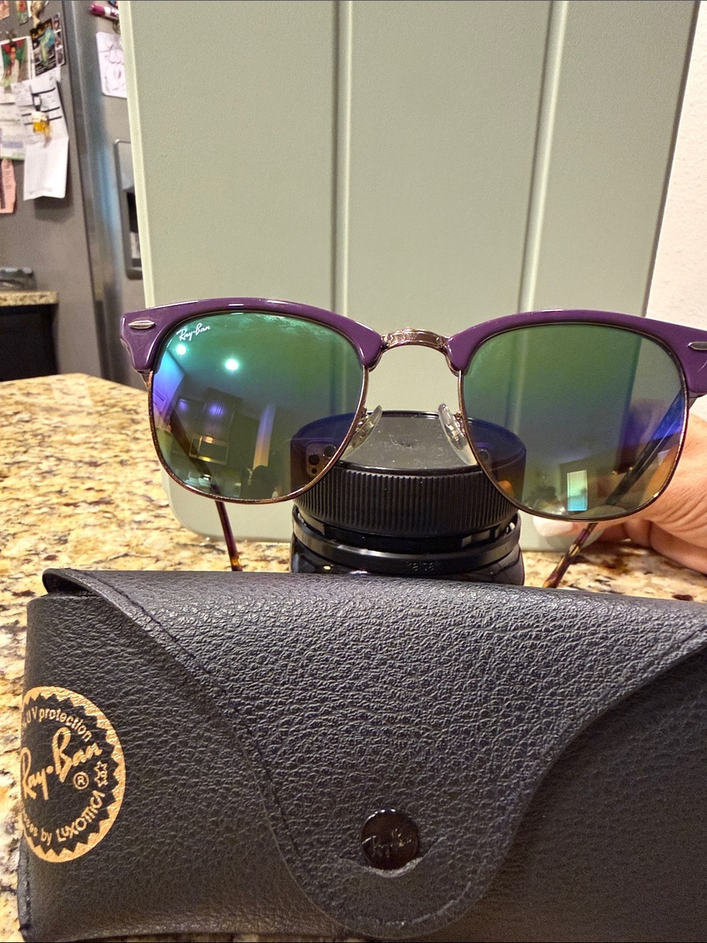 Ray-Ban Purple Clubmaster Sunglasses with Green Mirrored Lenses